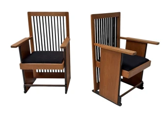 Two Art Deco Modernist High Back Armchairs by Architect Caspers, 1920s